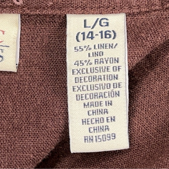 Vintage Large Classic Elements Brown Linen Blend Short Sleeve Button Up Top - Picture 12 of 13